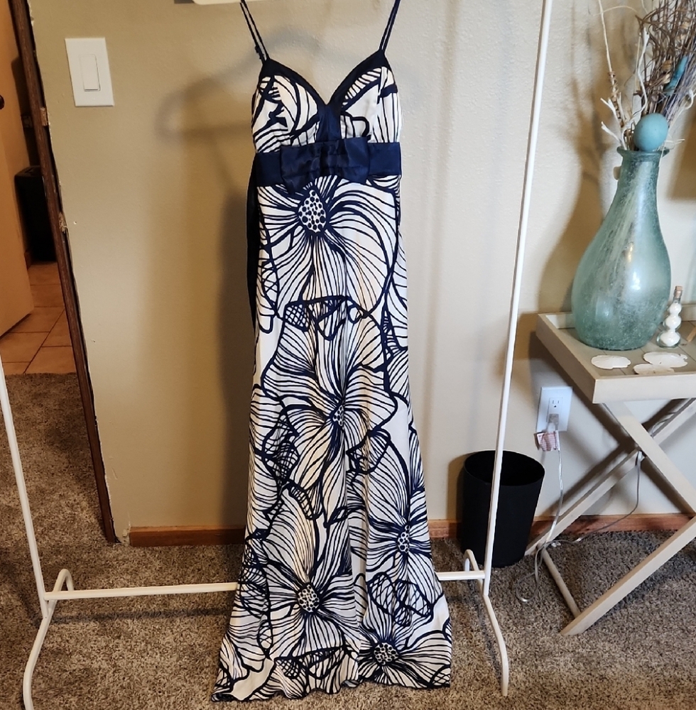 B Darlin Navy and White Floral Maxi Dress